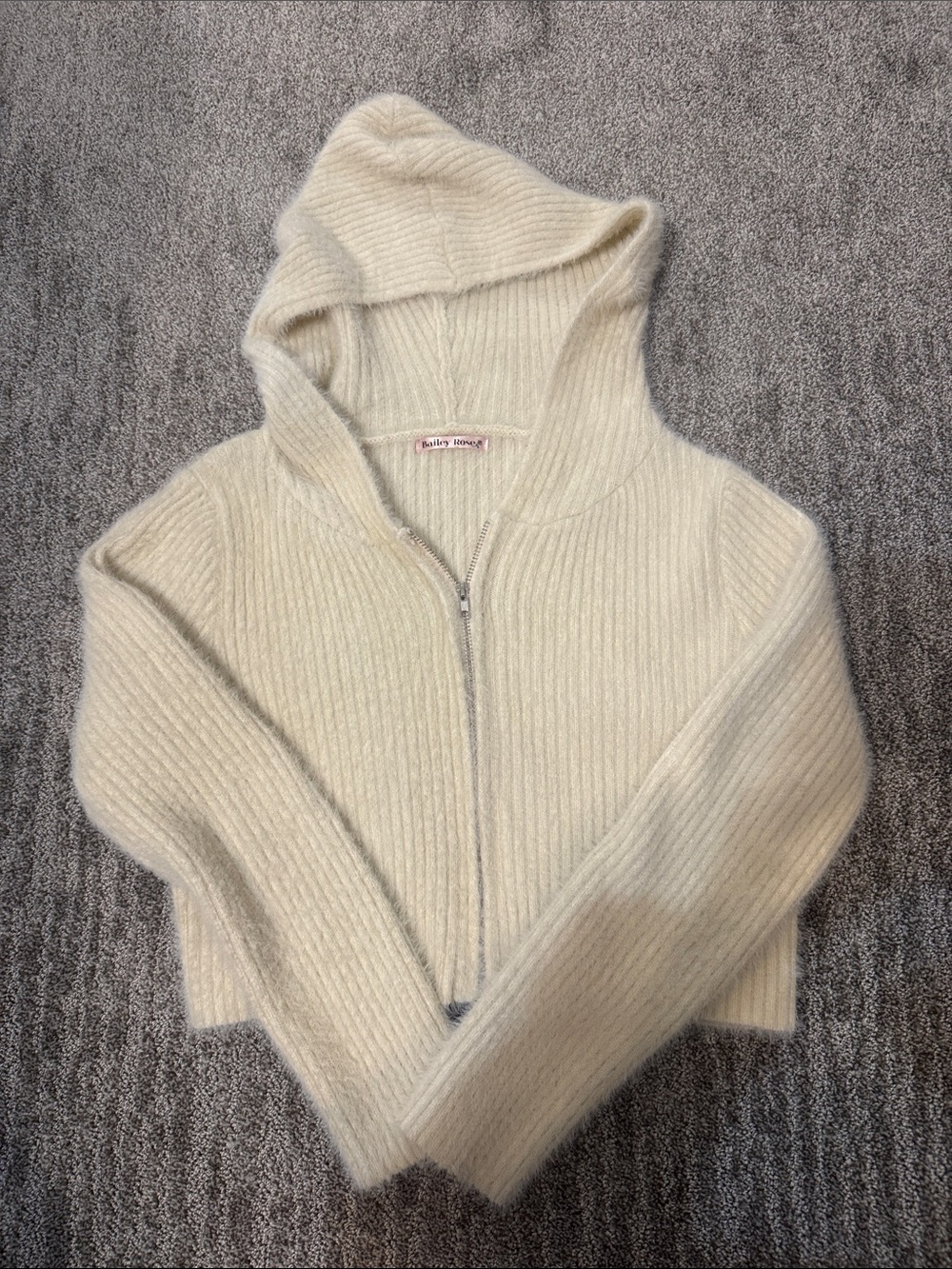 Cozy Hooded Zip-Front Women's Sweater - Cream